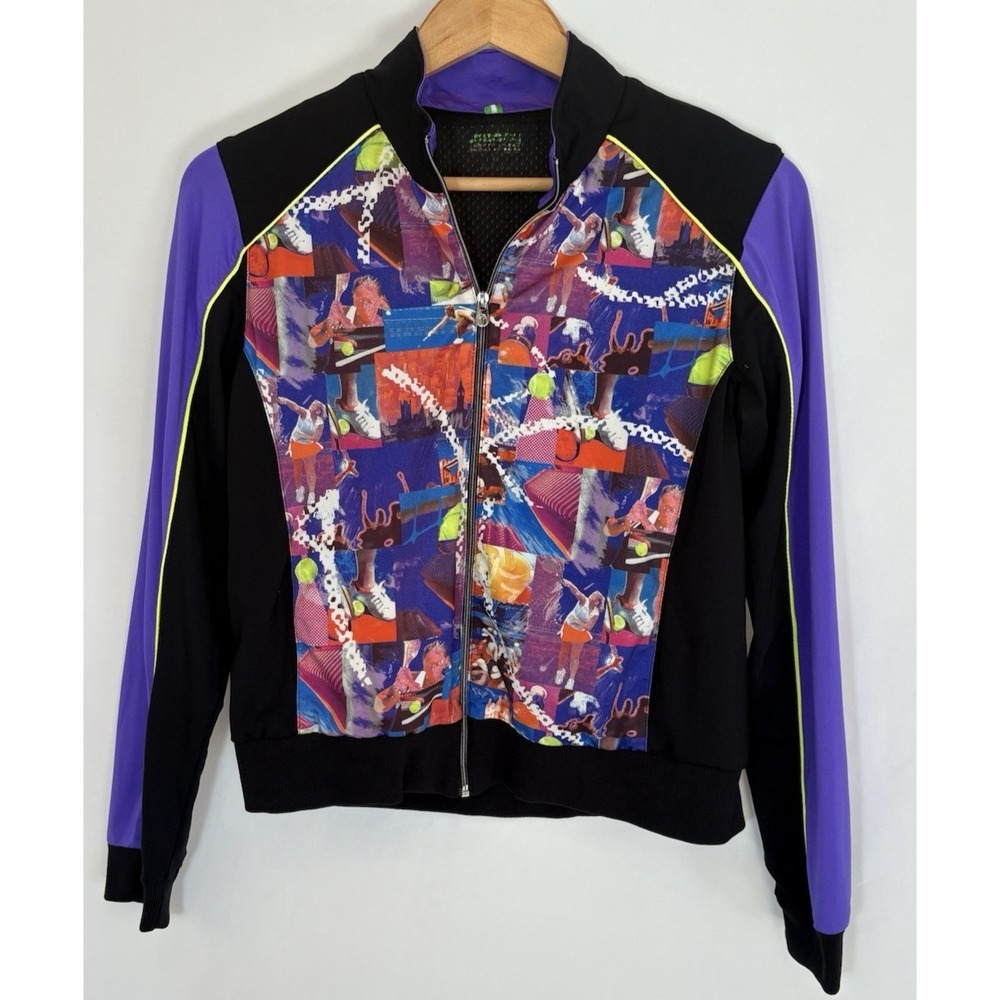 Vintage 90s Womens Tail Tennis Jacket Neon Graphic Print Retro Sport Rave S